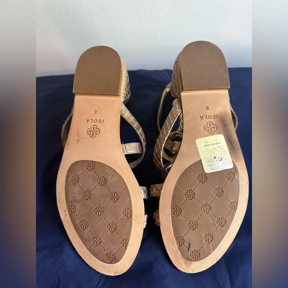Isola Gold and Tan Leather Sandals Size 8 resort wear vacation summer